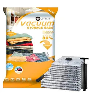 10 Small Vacuum Storage Bags, Space Saver Sealer Compression Bags for Blankets, Comforters, Pillows, Clothes Storage