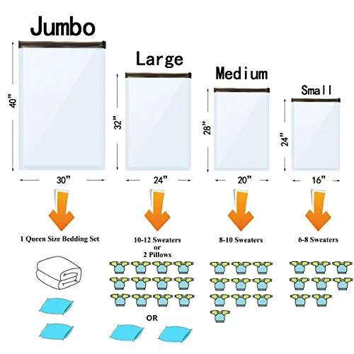 10 Small Vacuum Storage Bags, Space Saver Sealer Compression Bags for Blankets, Comforters, Pillows, Clothes Storage