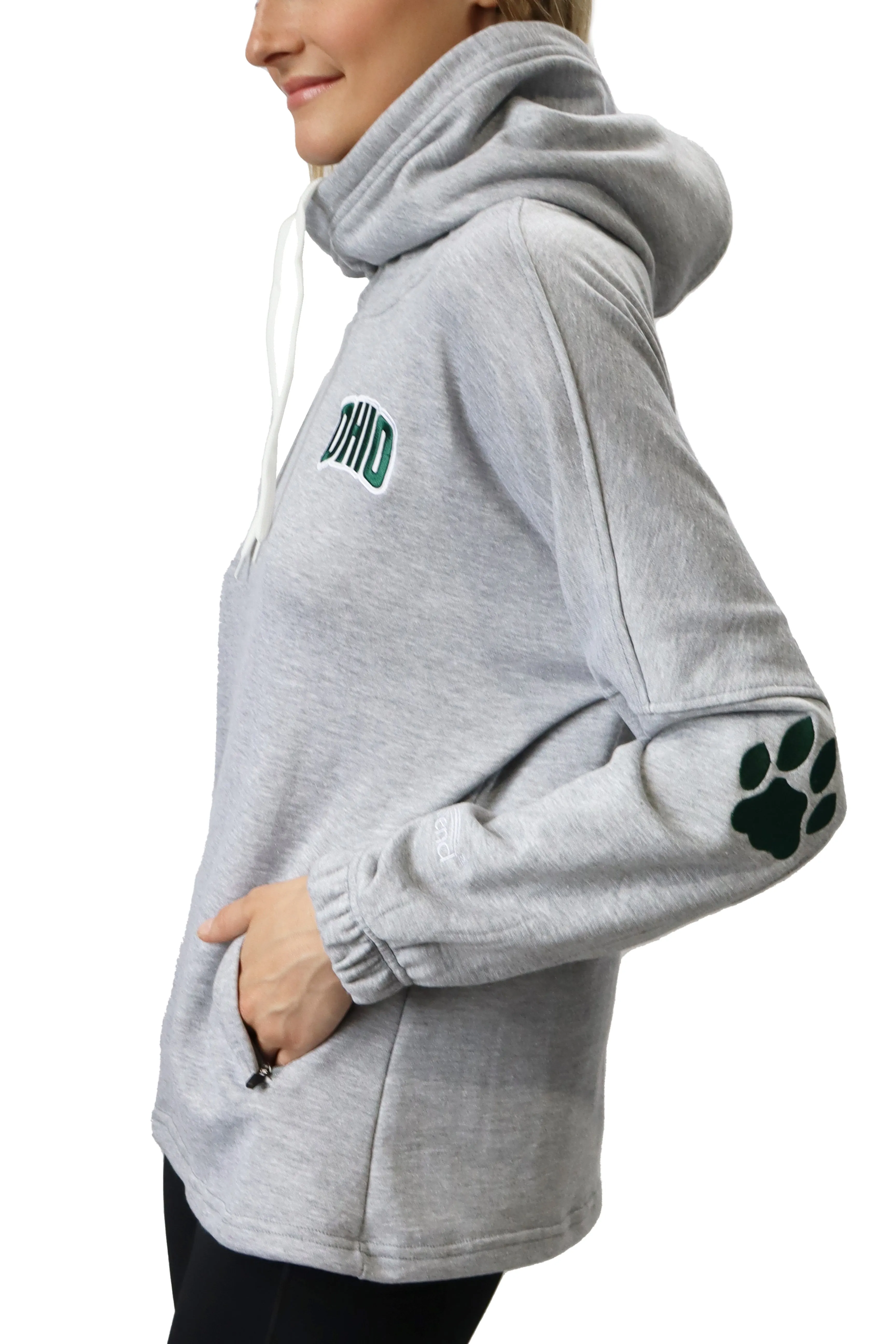 932 - Ohio University Bobcats Patchwork Snorkel Neck Hoodie/Heather Grey