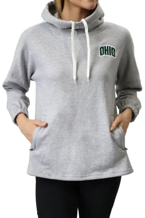 932 - Ohio University Bobcats Patchwork Snorkel Neck Hoodie/Heather Grey