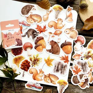 Autumn Forest Stickers, Obujopal 46pcs Fall Leaf Stickers for Scrapbooking Journaling Laptop Junk Journal DIY Decoration Planners Diary Notebooks Album Phone Cases Aesthetic Art Crafts