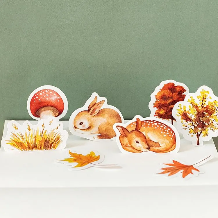 Autumn Forest Stickers, Obujopal 46pcs Fall Leaf Stickers for Scrapbooking Journaling Laptop Junk Journal DIY Decoration Planners Diary Notebooks Album Phone Cases Aesthetic Art Crafts