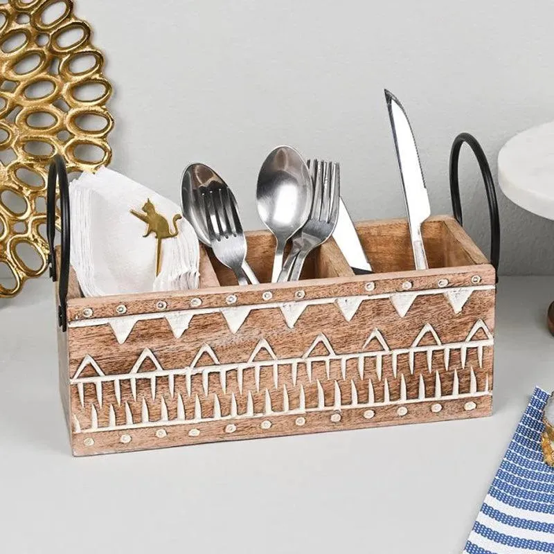 Classic Wooden Cutlery Organizer | 9 x 10 x 17 inches