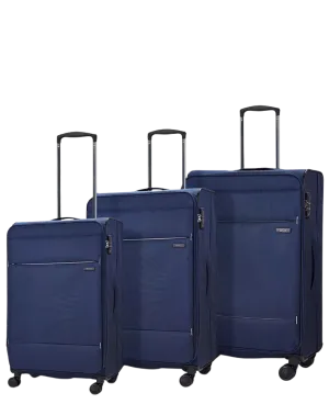 DELUXE Lite 8-Wheel Soft Shell Suitcase, Set of 3 - Navy