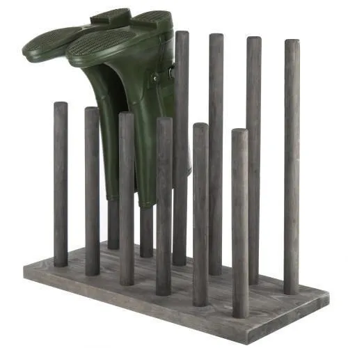 Distressed Gray Wood 6-Pair Boot Storage Rack