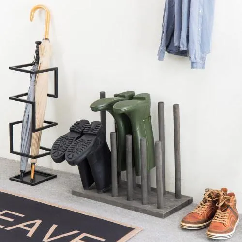 Distressed Gray Wood 6-Pair Boot Storage Rack