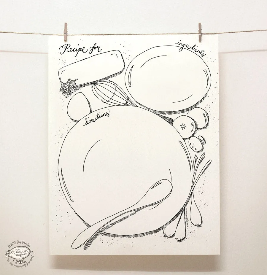 Doodle Recipe Sheets and Fridge Magnet Set