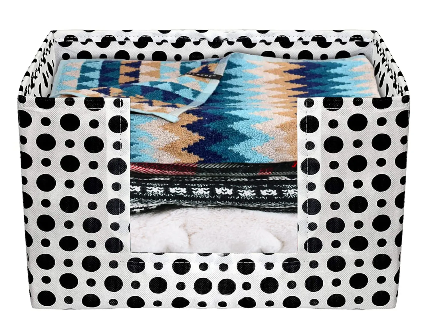 Heart Home Dot Printed Multiuses Non-Woven Closet Organizer, Storage Bin, Shelf Storage Oragnizer With Handle (Black & White)-HS43HEARTH26413