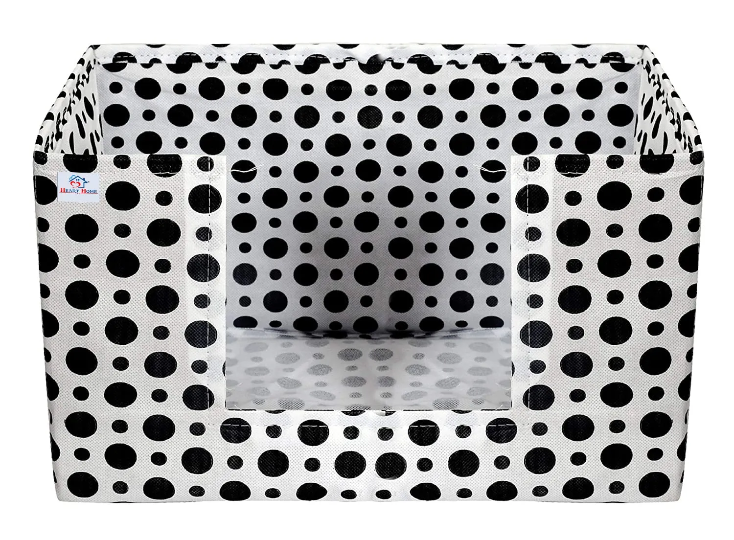 Heart Home Dot Printed Multiuses Non-Woven Closet Organizer, Storage Bin, Shelf Storage Oragnizer With Handle (Black & White)-HS43HEARTH26413