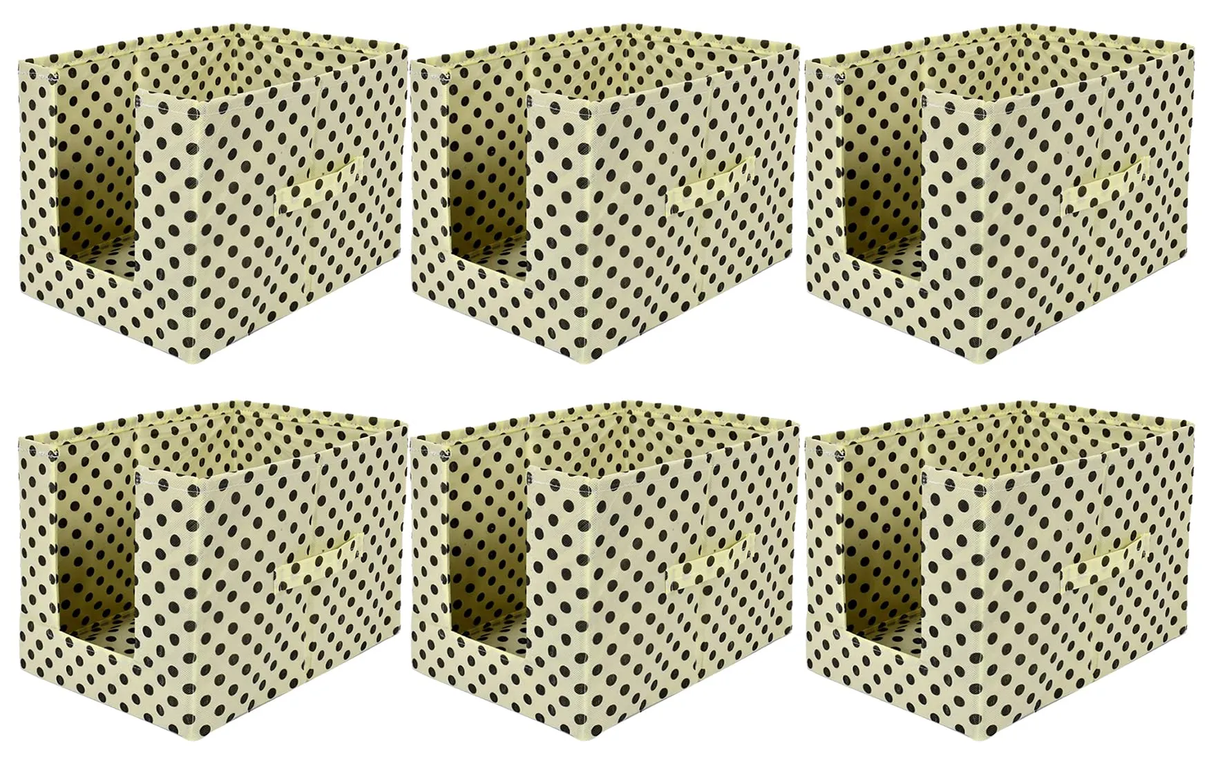 Heart Home Dot Printed Multiuses Non-Woven Closet Organizer With Handles- Pack of 6 (Cream & Black) -HS43HEARTH26565