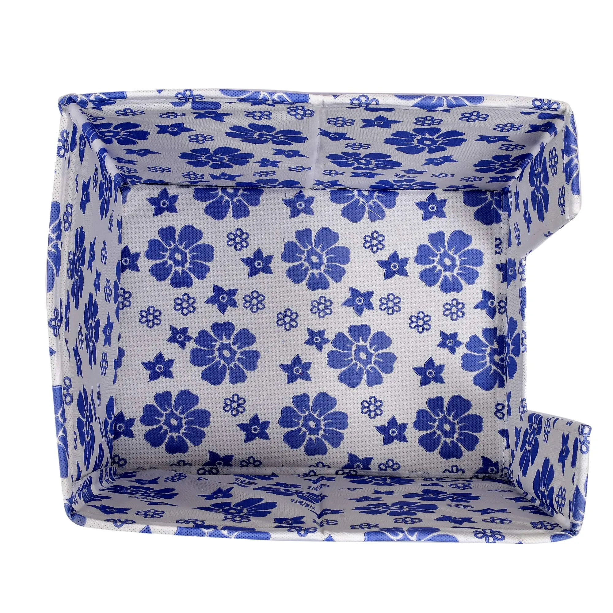 Heart Home Flower Printed Non-Woven Foldable Shirt Stacker Closet Organizer With Handles (White & Blue)-HS43HEARTH26496