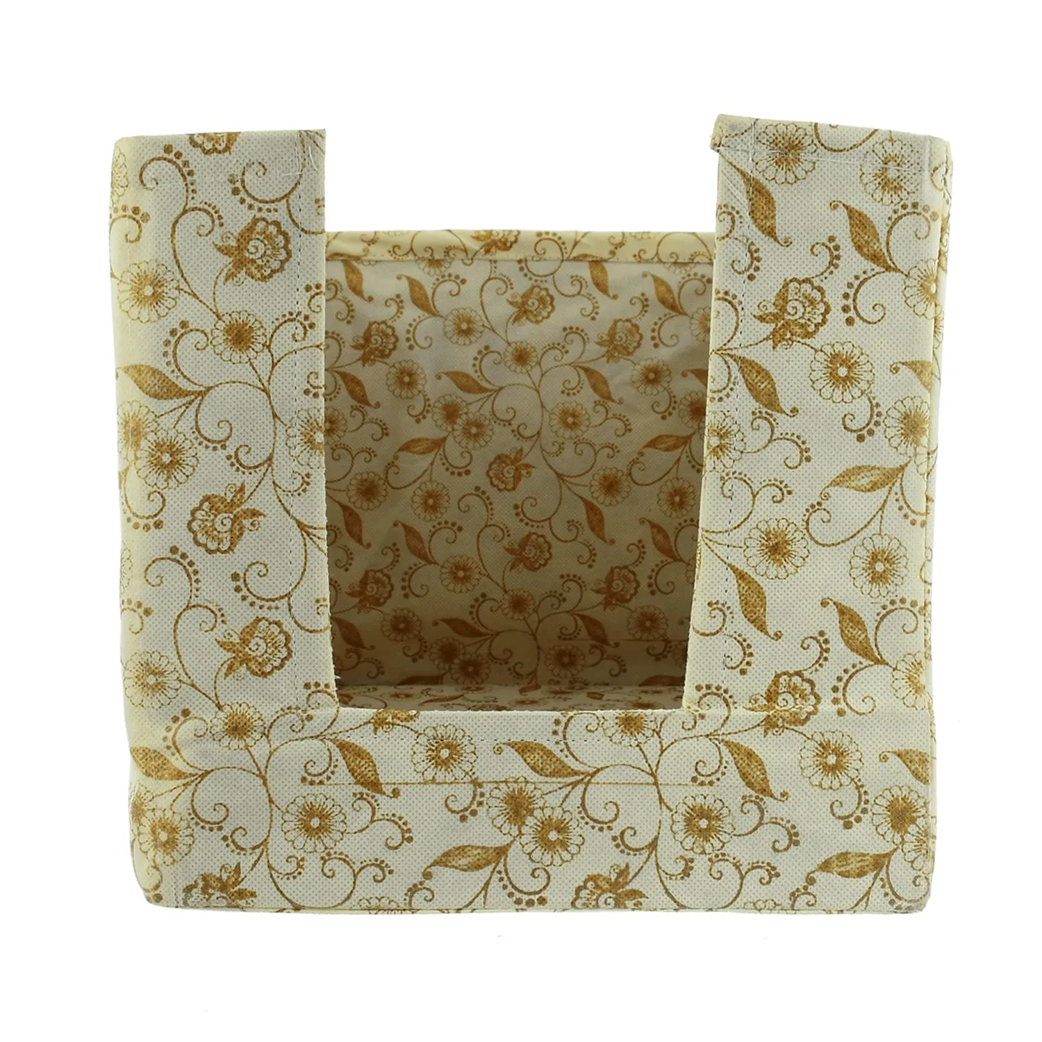 Heart Home Metallic Flower Printed Multiuses Non-Woven Closet Organizer With Handles- Pack of 4 (Cream) -HS43HEARTH26453