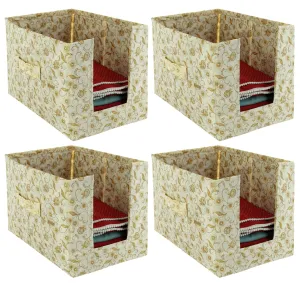 Heart Home Metallic Flower Printed Multiuses Non-Woven Closet Organizer With Handles- Pack of 4 (Cream) -HS43HEARTH26453