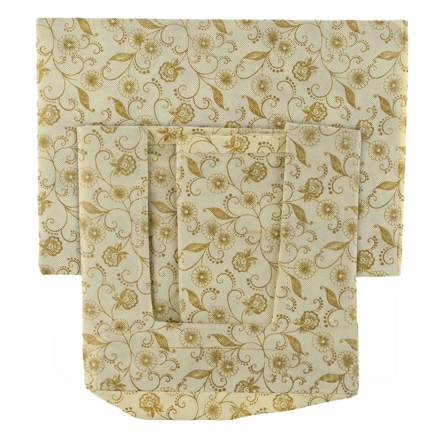 Heart Home Metallic Flower Printed Multiuses Non-Woven Closet Organizer With Handles- Pack of 4 (Cream) -HS43HEARTH26453