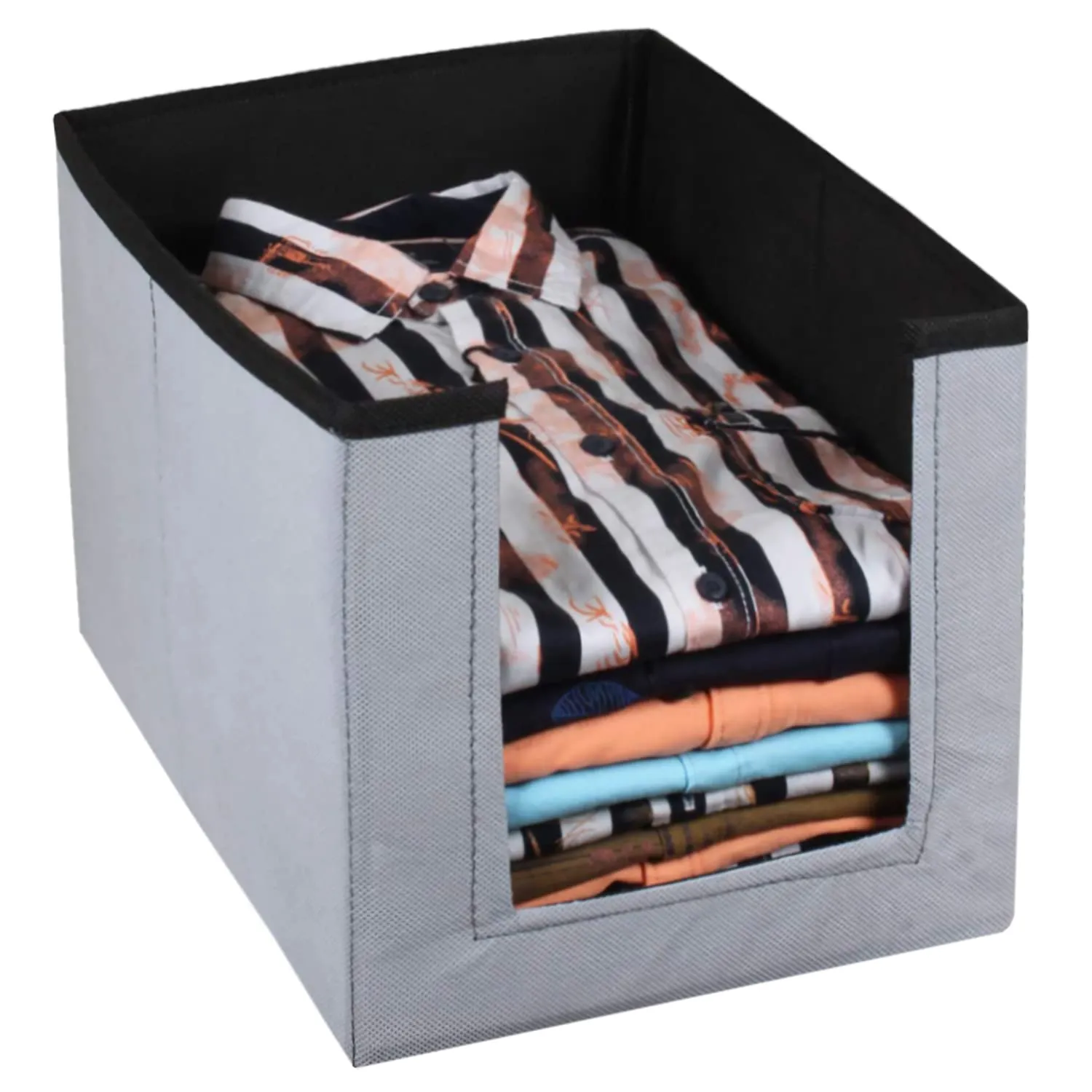 Heart Home Multiuses Non-Woven Closet Organizer With Handles- Pack of 4 (Black & Grey) -HS43HEARTH26543
