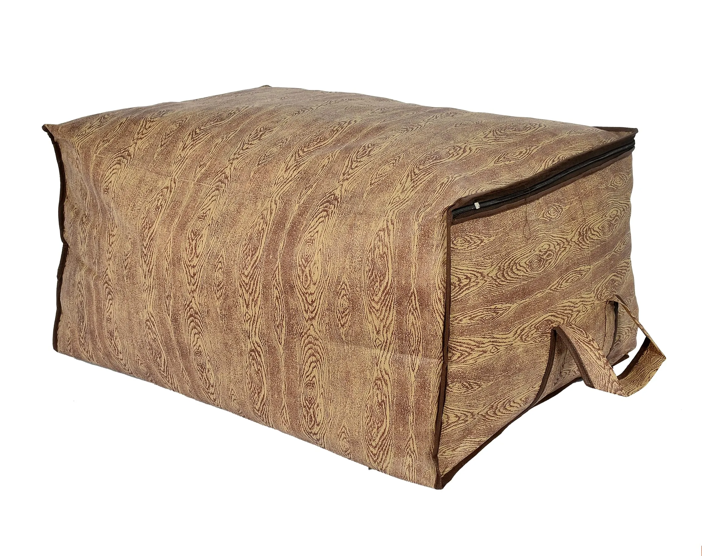 Heart Home Wooden Print Foldable Clothes Storage Bag Wardrobe Organizer Non Woven Fabric for Comforters,Blankets,Bedding with Sturdy Zipper,Clear Window (Set of 8,Brown)