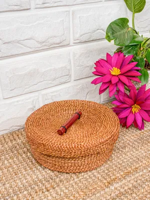 Hoglapata Round roti basket with wooden handle  Natural