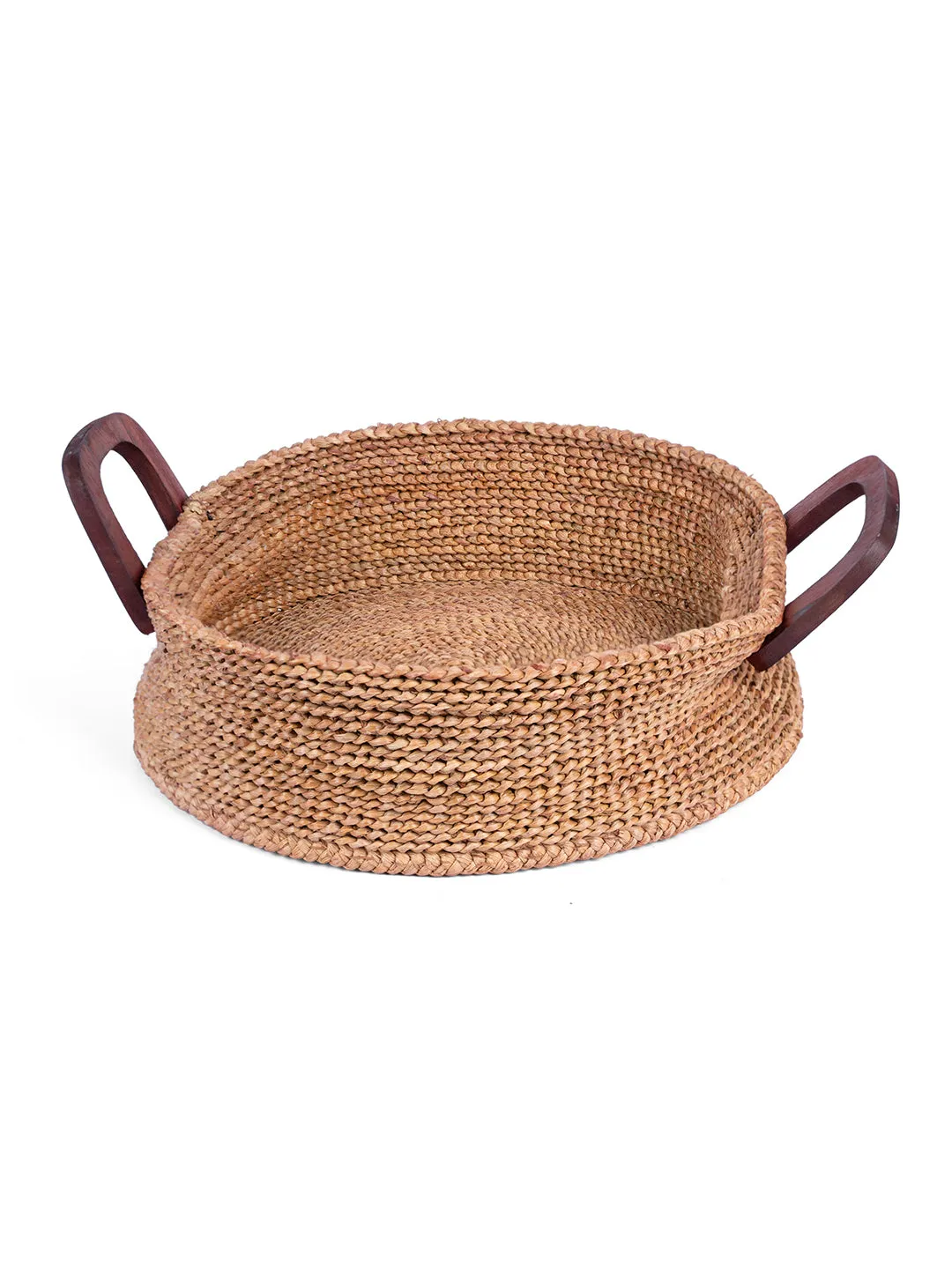 Hoglapata Round Tray with wooden handle Natural