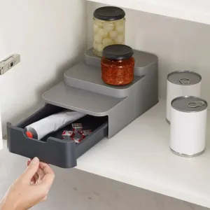 Joseph Joseph Cupboard Store Compact Grey Multi-Purpose Shelf Organizer | 3 Tier