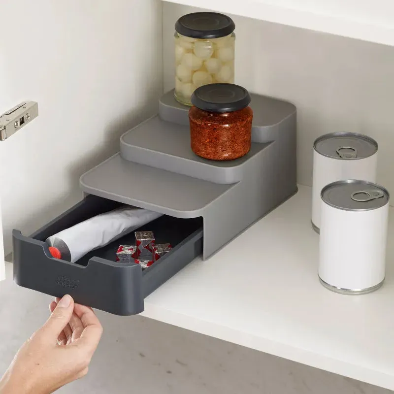 Joseph Joseph Cupboard Store Compact Grey Multi-Purpose Shelf Organizer | 3 Tier