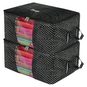 Kuber Industries Dot Printed Parachute Saree Cover Storage Bags for Clothes, Saree Organizer for Wardrobe, Organizers for Clothes With Handle-Pack of 2 (Black)