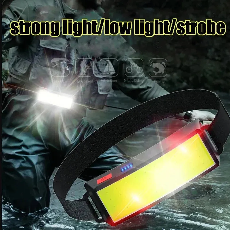 New COB Soft Lighting Headlights USB Rechargeable Fishing Lights Outdoor Camping Head-mounted Strong Headlights