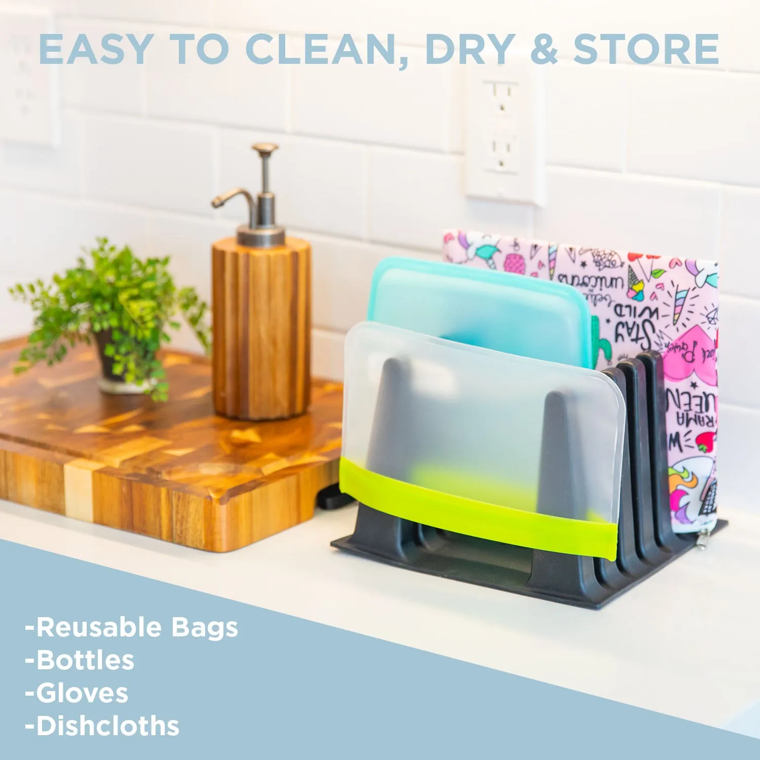 Nordic By Nature Silicone Drying Rack For Reusable Bags - (Black Onyx)