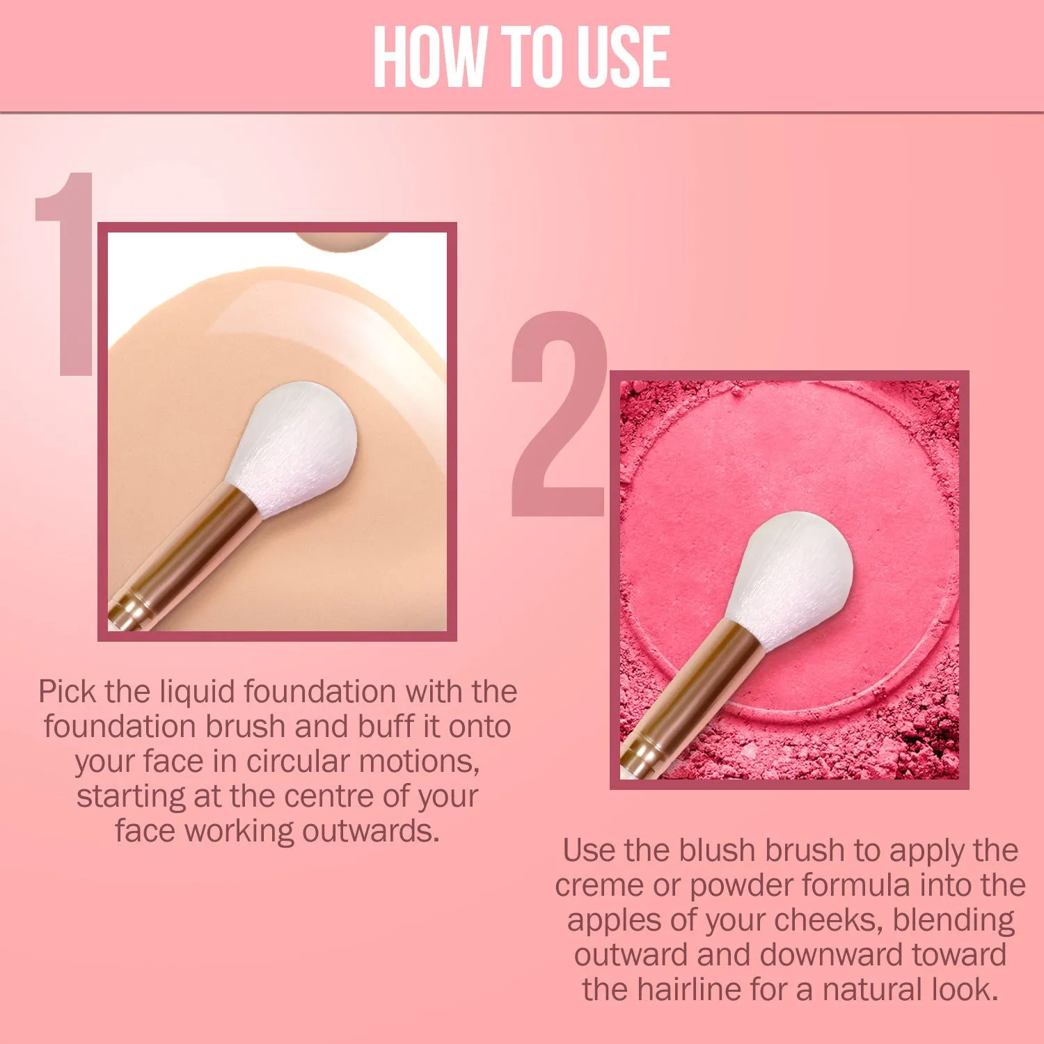 NY Bae Pro Dual Brush- Foundation & Blush | Multipurpose | Smooth Blending | Even Application | Fine & Soft Bristles