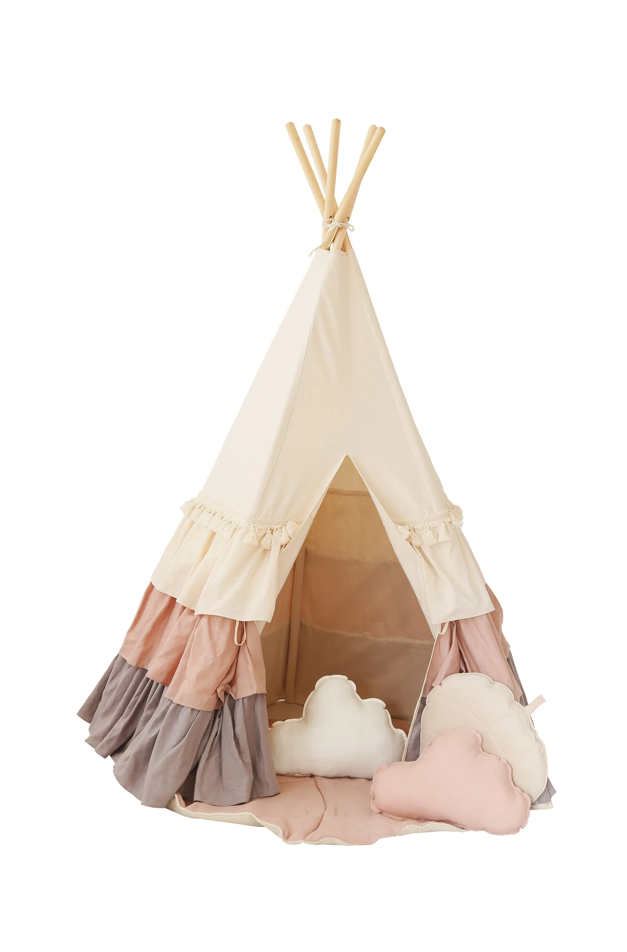 “Powder Frills” Teepee Tent with Frills and "Powder Pink" Shell Mat Set