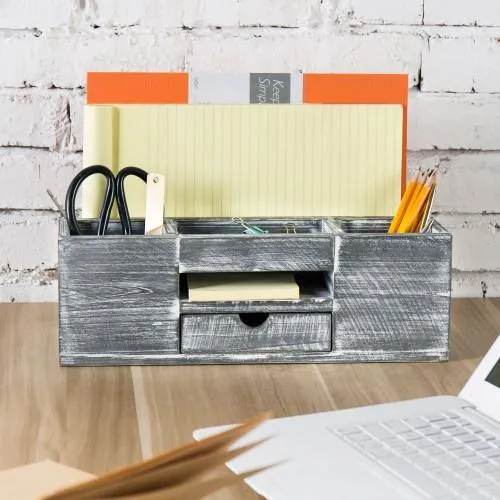 Rustic Gray Wood Desktop Organizer
