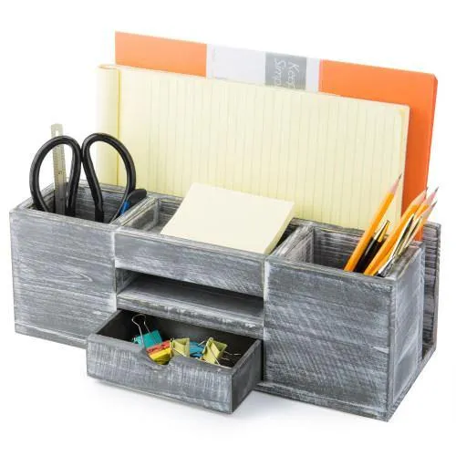 Rustic Gray Wood Desktop Organizer