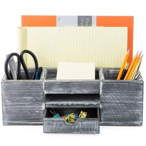 Rustic Gray Wood Desktop Organizer
