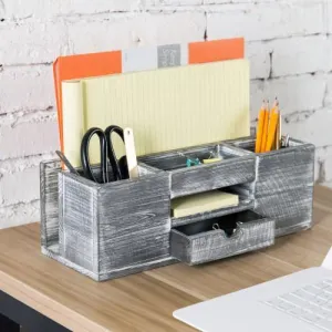 Rustic Gray Wood Desktop Organizer