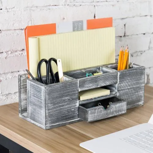 Rustic Gray Wood Desktop Organizer