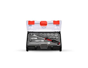 Socket wrench set lockfix 3/8 in STRAUSSbox mini