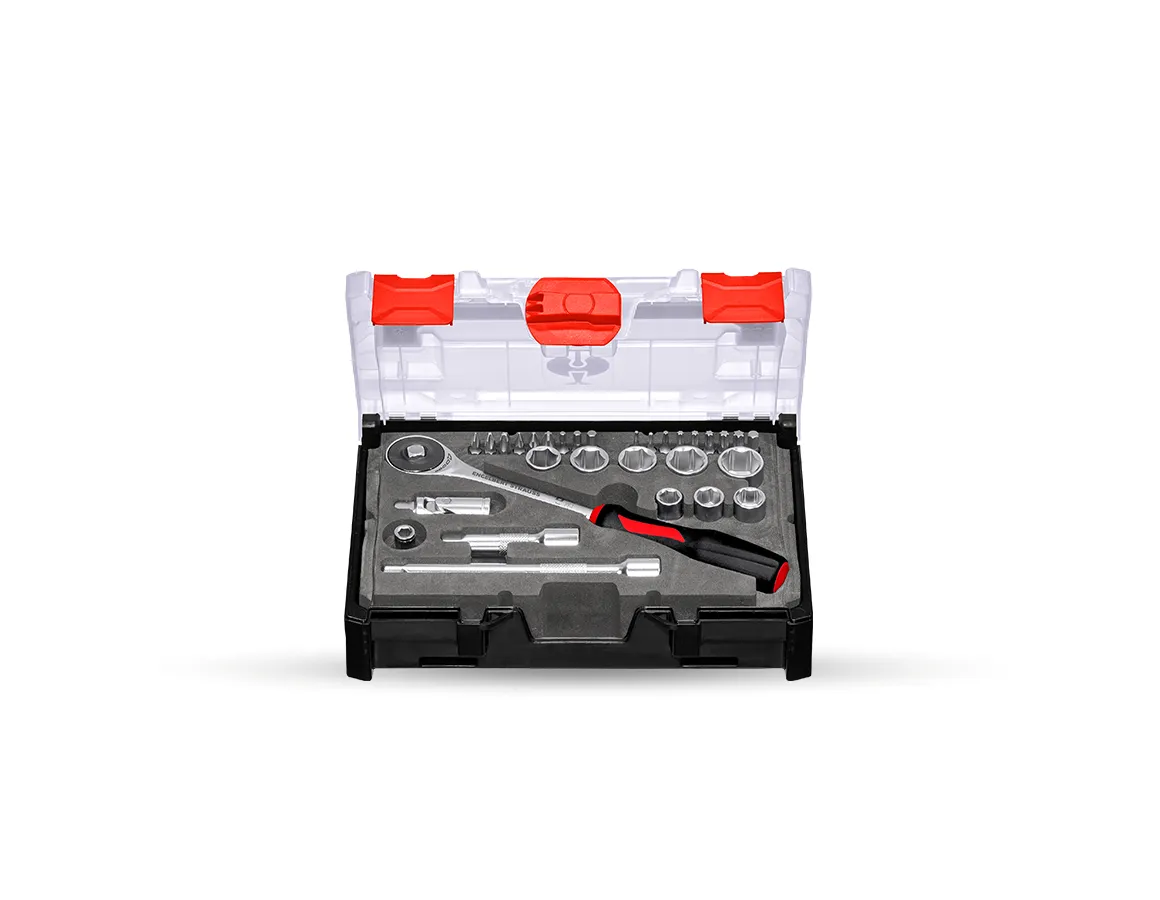 Socket wrench set lockfix 3/8 in STRAUSSbox mini